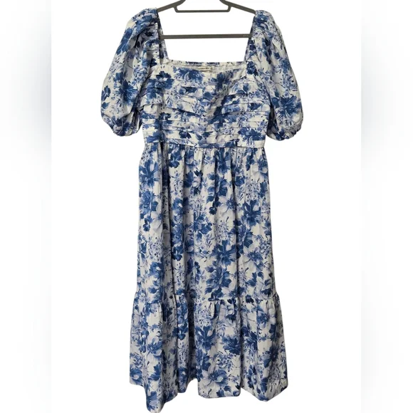 Abercrombie & Fitch NWT Emerson Poplin Puff Sleeve Midi Dress Blue- Size XL - Picture 1 of 7